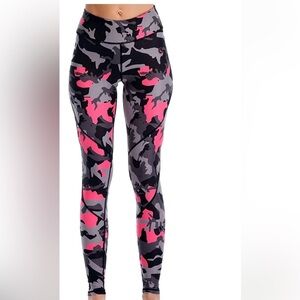 Pink black and gray camouflage workout leggings